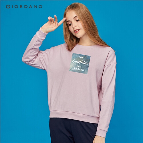 GIORDANO WOMEN Loose printed graphic crewneck long-sleeve sweatshirt 99399468