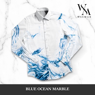 เสื้อเชิ้ตแขนยาวลายหินอ่อน(สีบลูโอเชียน):Blue Ocean Marble Shirt (Long-sleeved)