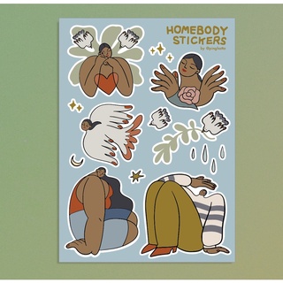 สติ๊กเกอร์แผ่น สติกเกอร์ ไดคัท กันน้ำ ลายผู้หญิงและนก Homebody Sticker Sheet แบรนด์ Ping Hatta. Studio