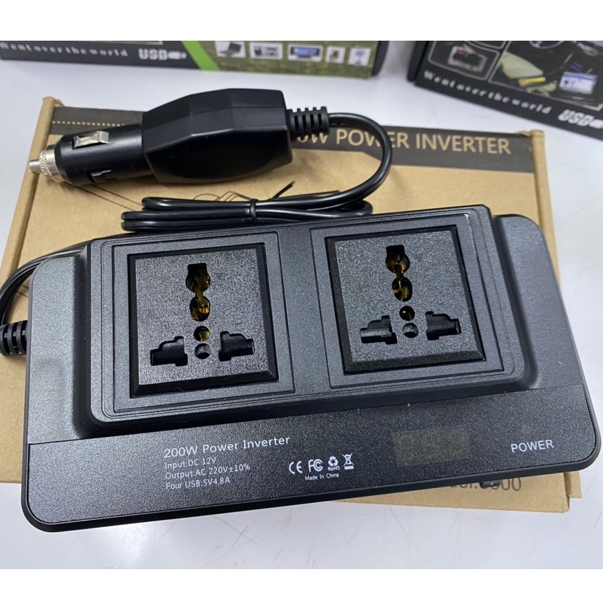 อุปกรณ์แปลงไฟ คาร์อินเวอร์เตอร์ 200W แปลงรถ DC 12V to 220V หมดกังวลไม่มีไฟใช้  ✔ แปลงไฟ Dc 12V to 22