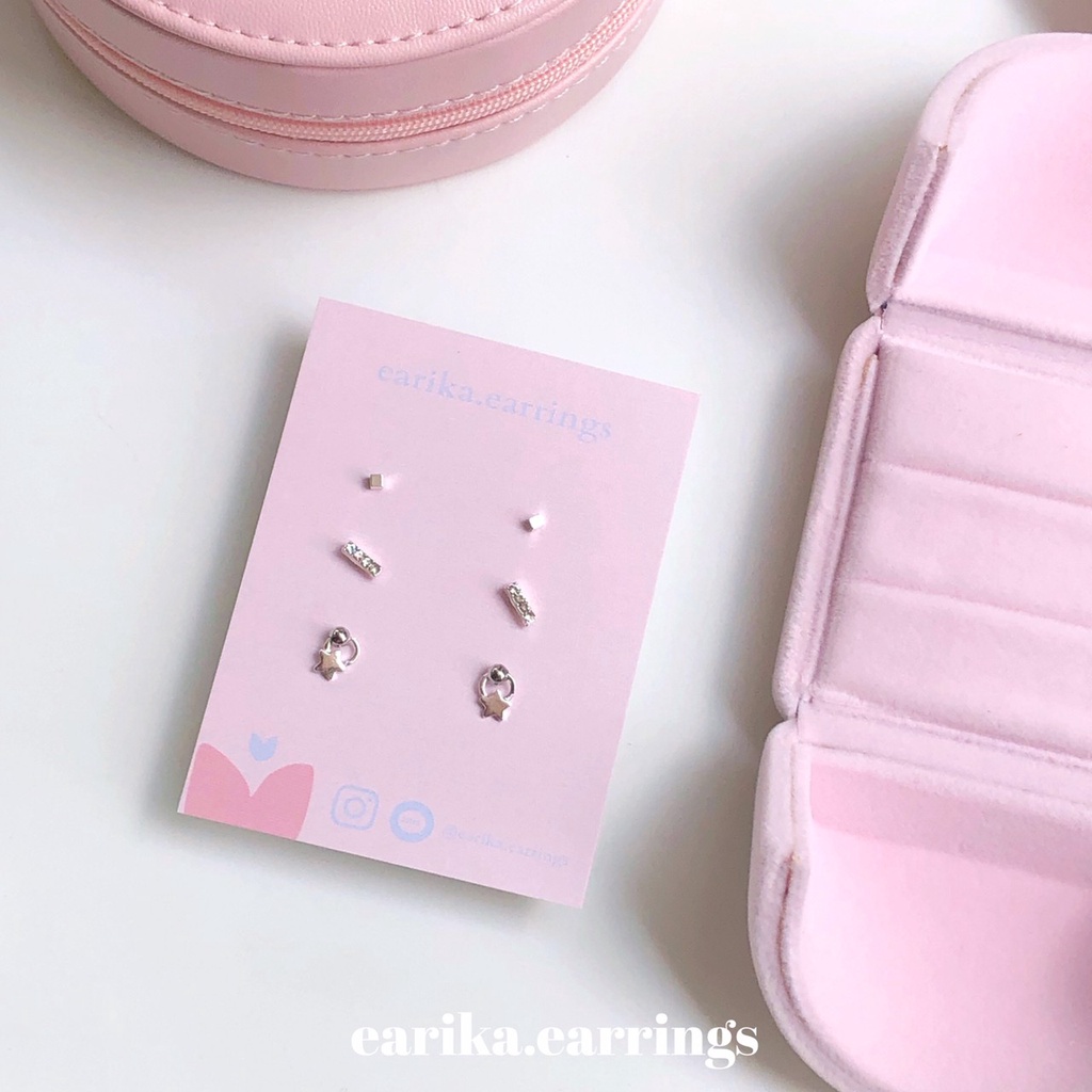 earika.earrings - star drop set เซ็ตต่างหูก้านเงินแท้ชุบทองคำขาว คนแพ้ง่ายใส่ได้