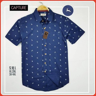 เสื้อเชิ้ตแขนสั้น ผ้า Oxford ลายคริสต์มาส สีกรม มีถึง 4XL