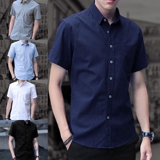 ☈Korean Summer Plain Casual Slim Trend Black Shirt Men