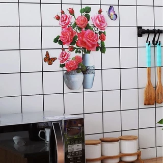 สติกเกอร์ติดผนัง แจกันจําลอง 3D สําหรับตกแต่งตู้เย็น ห้องนอน 3D [จัดส่งภายในประเทศ]