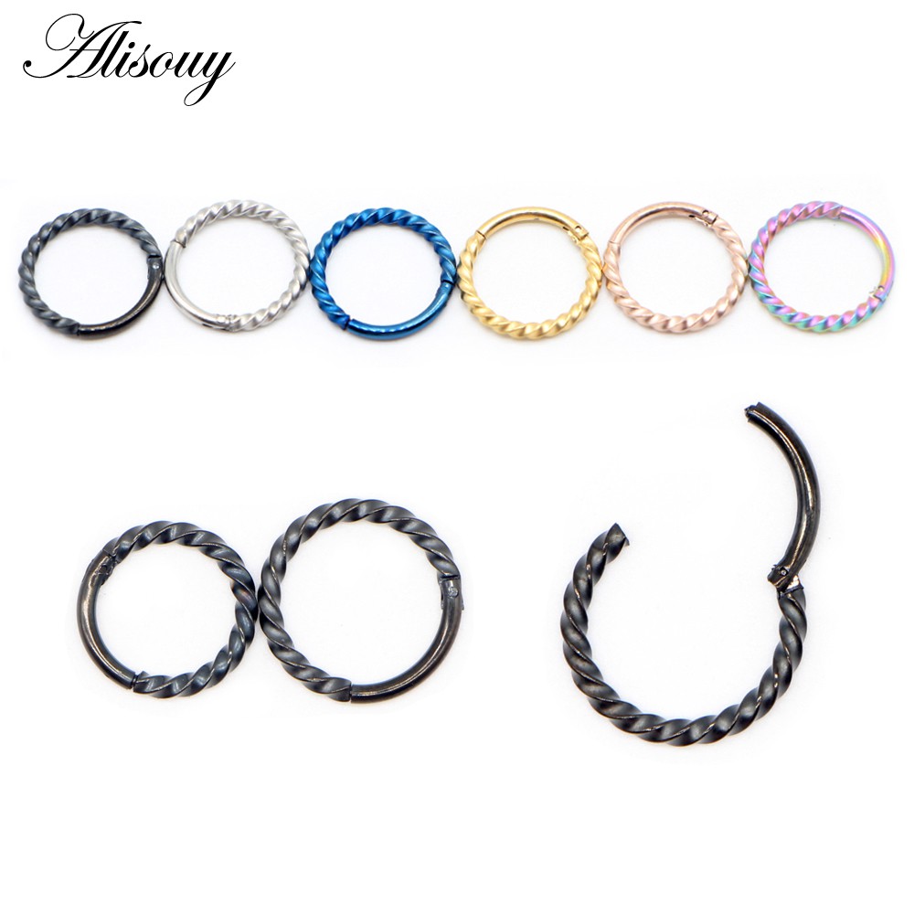 Alisouy แหวนจมูกและเครื่องประดับสแตนเลส ขนาด 8-10 มม., 16 กรัม ใช้งานได้หลายสไตล์ เช่น การเจาะ Septum, Helix, และ Daith