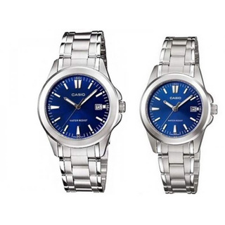 Win Watch Shop นาฬิกาคู่รัก Casio รุ่น MTP1215A2A2 ,LTP1215A2A2 สายแสตนเลส หน้าปัดสีน้ำเงิน