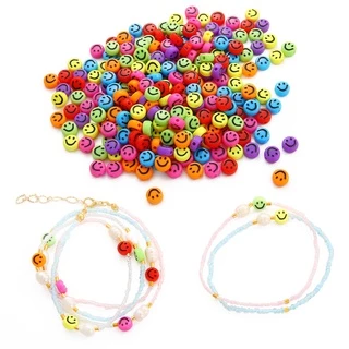 ประมาณ100ชิ้นหน้ายิ้มแบนลูกปัดอะคริลิสีทึบลูกปัดทําเองสร้อยข้อมือสร้อยคอต่างหูลูกปัดวัสดุ