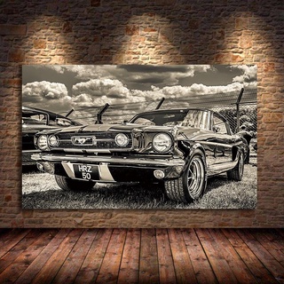 โปสเตอร์ภาพวาดผ้าใบ รูปรถยนต์ Ford Mustang สไตล์วินเทจ หรูหรา สําหรับตกแต่งผนัง ห้องนั่งเล่น