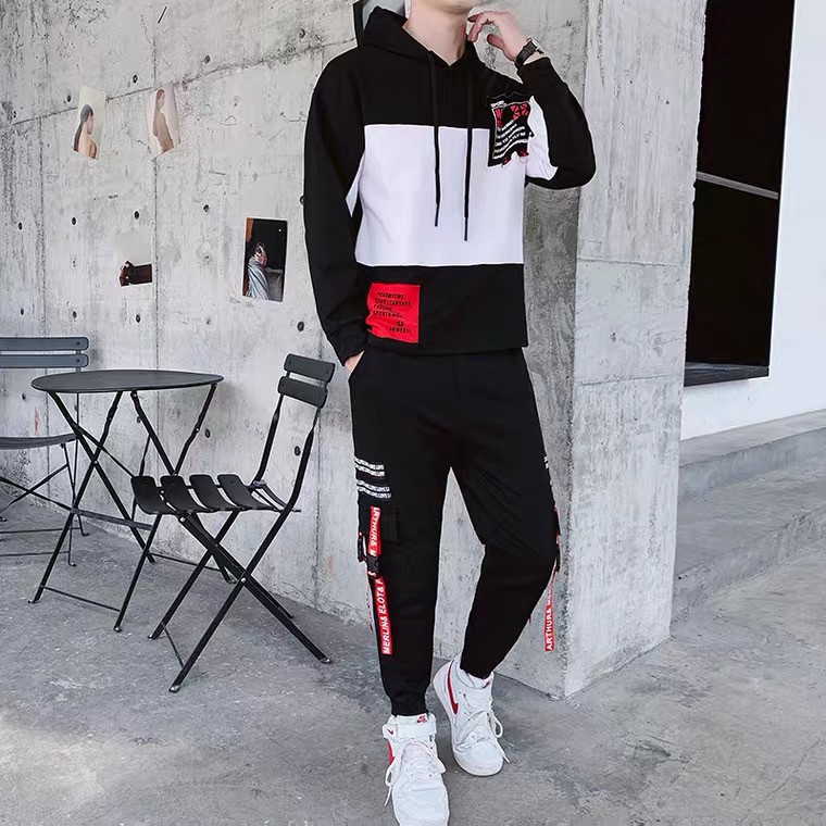 New ✨ เสื้อผ้าแฟชั่นผ้ชาย✨✔ชุดเซทผู้ชาย [ เสื้อแขนยาวมีฮู้ด+กางเกงขายาว ] สไตล์เกาหลี ญี่ปุ่น