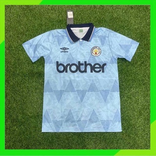 เสื้อกีฬาแขนสั้น ลายทีมชาติฟุตบอล Manchester City 88-90 ชุดเหย้า สไตล์เรโทร