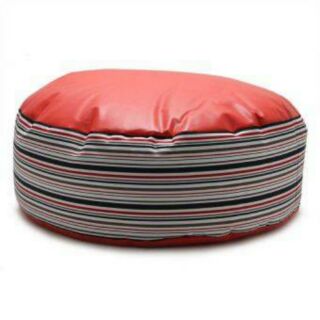 [บรรจุโฟมแล้ว-พร้อมส่ง]Beanbag ทรงกลม โทนแดง มีริ้วสีด้านข้าง-หนังเทียมPVC