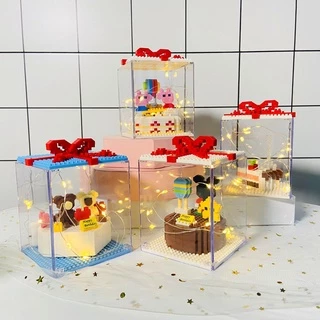 DIY บล็อกตัวต่อเค้กวันเกิด น่ารัก ตัวต่อ ซานต้า มนุษย์หิมะ รายการ บล็อกของเล่น ของขวัญวันเกิด พร้อมไฟ คริสมาสต์