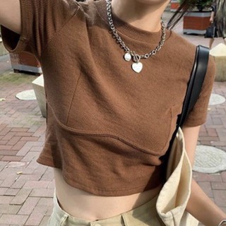 basic crop top brown white black