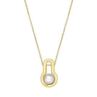 A.CEMI Lock Pearl Necklace สร้อยคอมุกแท้ สร้อยคอเงินแท้ ชุบทอง 18K โรสโกลว์