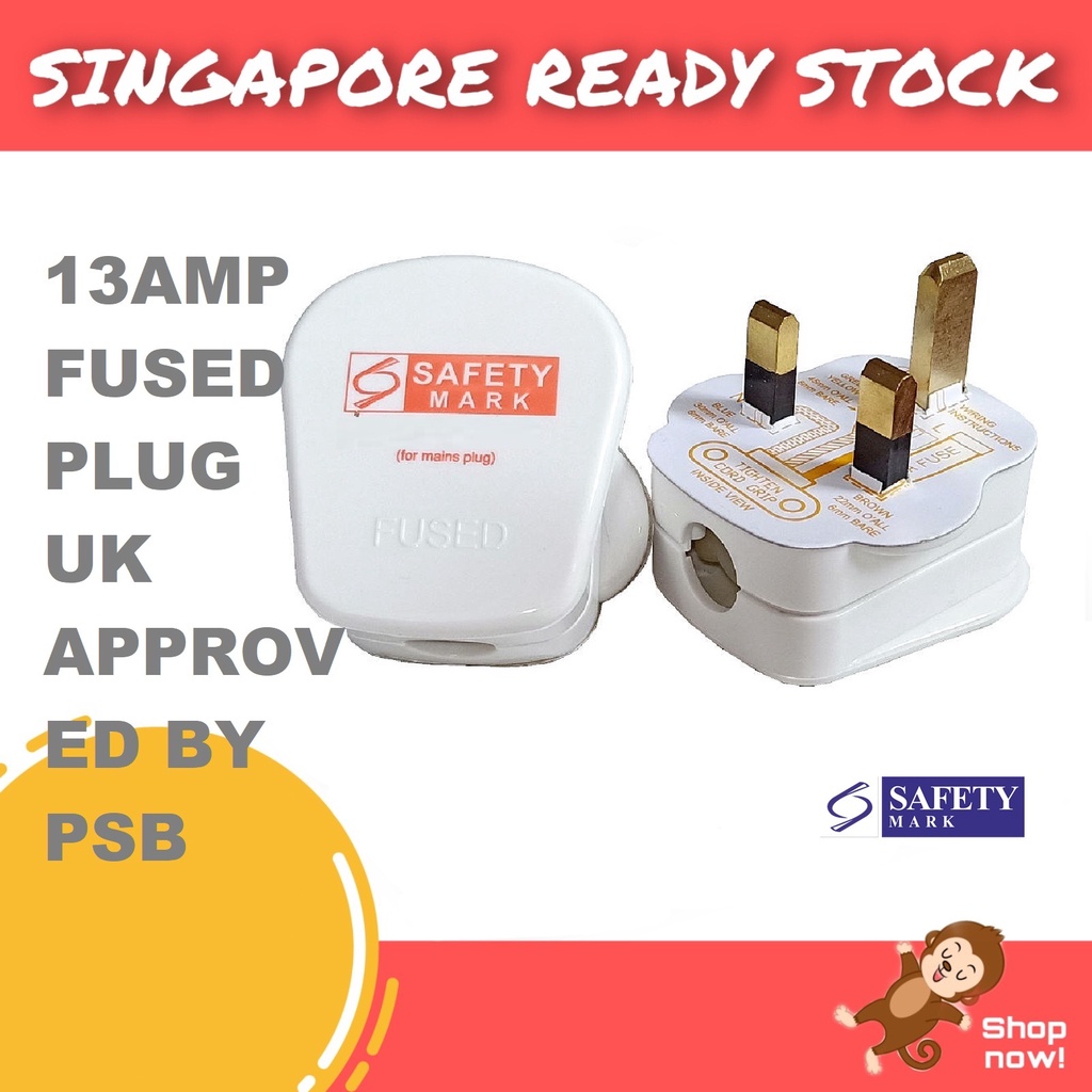 Britz 3 Pin Plug 13A พร้อมฟิวส์ Fused Plug Safety Mark PSB ได้รับการรับรอง UK Standard