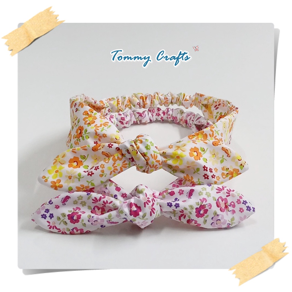 ผ้าคาดผมโบ โบว์คาดผม ผ้าคอตตอน ลายดอกไม้เล็กๆ น่ารัก สีสดใส ที่คาดผม แฮนด์เมด Floral print cotton Hairbands