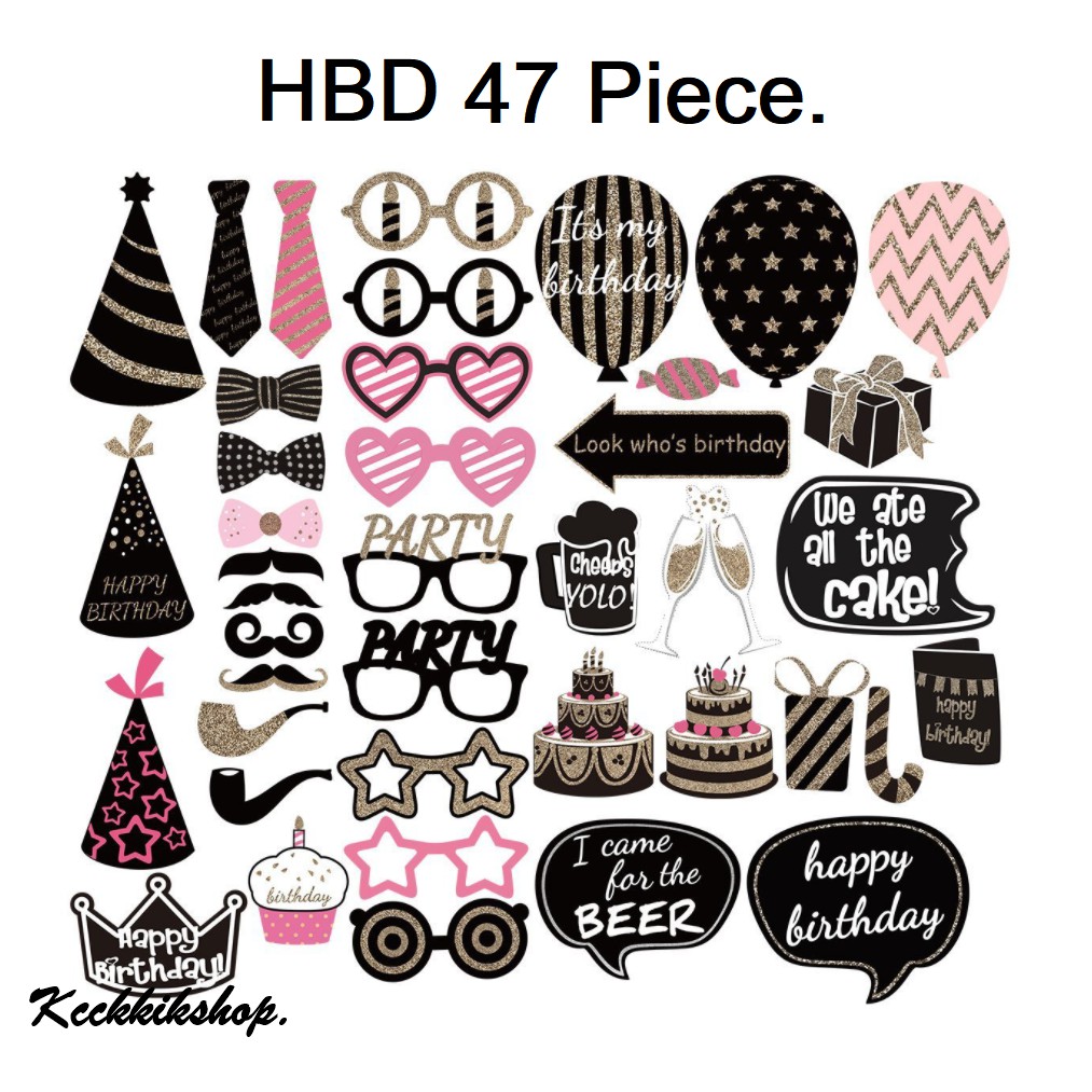 ป้ายปาร์ตี้ ป้ายวันเกิด งานเลี้ยง พร๊อพวันเกิด HBD ชุดละ 47 และ 48 ชิ้น