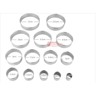 ชุดแผ่นกดวงกลม 1 ชุด มี 14 ชิ้น ใช้กดคุกกี้ กดขนมหรือชิ้นส่วนตกแต่งอื่นๆ มูสริง ขนาด 2.4-11 ซม.
