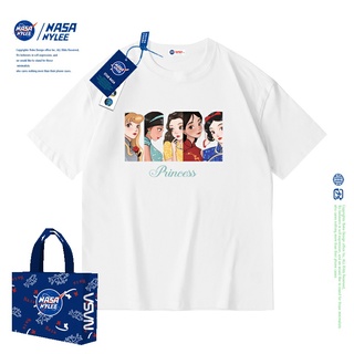 เสื้อยืดแขนสั้น ผ้าฝ้าย พิมพ์ลายการ์ตูน Nasa ทรงหลวม ขนาดใหญ่ สําหรับผู้หญิง