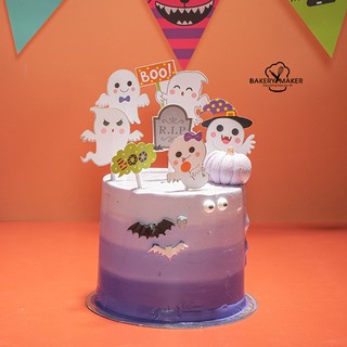 เซ็ทป้ายกระดาษปักตกแต่ง 7 ชิ้น Boo! Halloween / Topper cake ฮาโลวีน ป้ายปักตกแต่งเค้ก คัพเค้ก