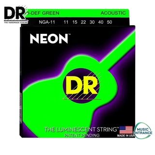 สายกีต้าร์โปร่งเคลือบเรืองแสงสีเขียว DR Strings รุ่น NEON™ GREEN Coated Acousic Guitar Custom Light