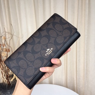 Coach 53763 กระเป๋าสตางค์ Tri-Fold with Card Case Women Long Purse Pouch Womens Long Wallet