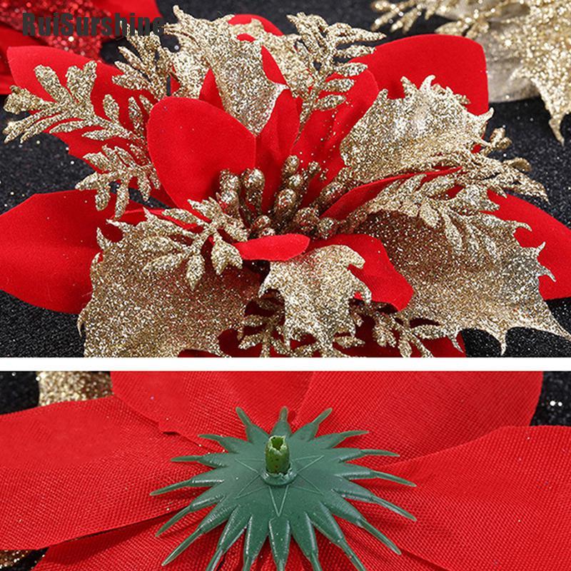 【Shine】Artificial Christmas Flowers Glitter Fake Flowers Merry