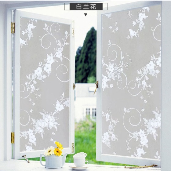 สติ๊กเกอร์ฝ้าติดกระจก แบบมีกาวในตัว ดอกไม้แก้วสีขาว(หน้ากว้าง90cm) เมตรละ99บาท