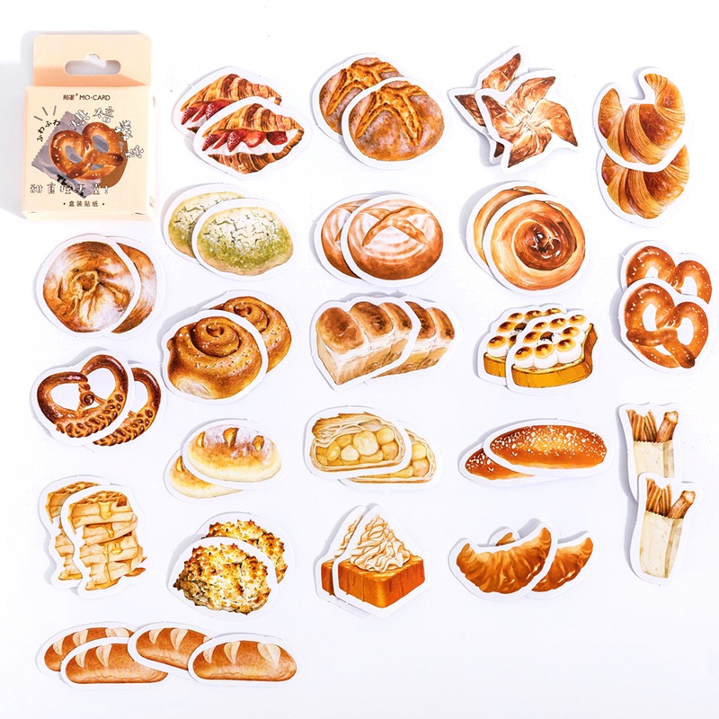 46 ชิ้นต่างๆขนมปัง น่ารัก กระดาษสติกเกอร์น่ารักขนมปังปิ้งสติกเกอร์ตกแต่งสําหรับเศษสมุดอัลบั้มวางแผนไดอารี่ตกแต่ง