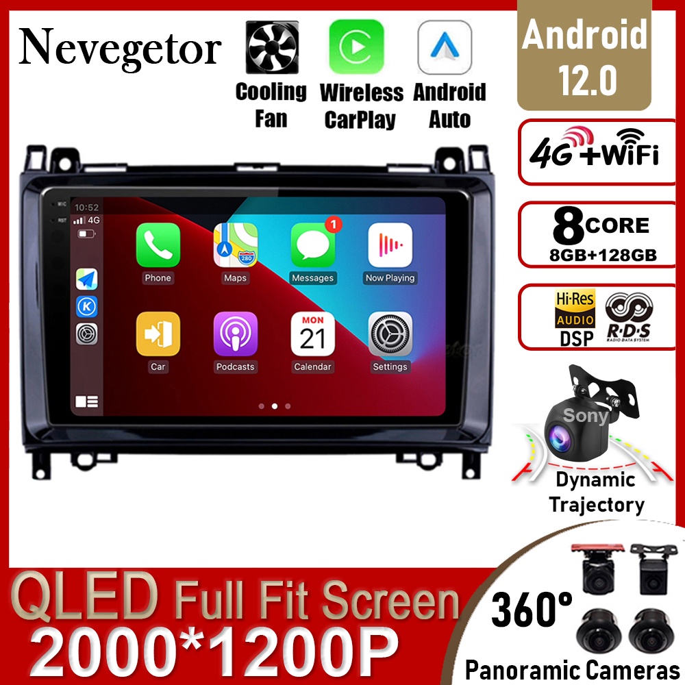 9'' Inch Android 12 2 Din Car Radio for Mercedes Benz B200 Sprinter W906 W639 AB Class W169 W245 Via