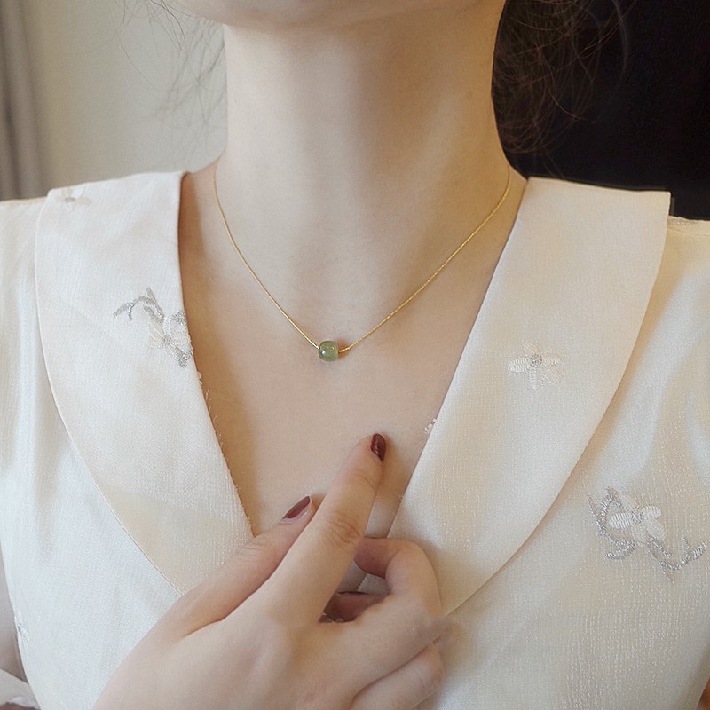 Ins สร้อยคอโซ่ จี้หยก Sansheng Sanshi Hetian สําหรับผู้หญิง - รูปที่ 4