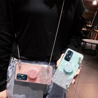 เคส วีโว่ วี19 วี17 Phone Case Glitter Star With Stand Holder and Metal Chain Strap Soft เคสโทรศัพท์vivo V19 V17 V 19