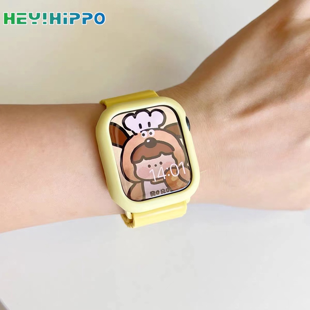 สายนาฬิกาข้อมือซิลิโคนแม่เหล็ก สีแคนดี้ พร้อมเคสป้องกัน สําหรับ Smart Watch Series 7 6 se 5 4 iwatch 45 44 42 41 40 38 มม.