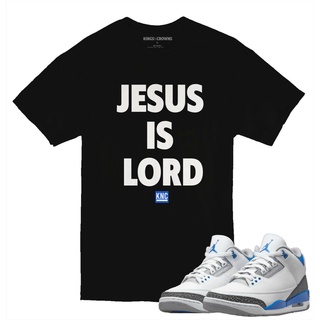 เสื้อยืดผ้าฝ้าย ไม่ซ้ําใคร ลาย Air Jordan Retro 3 Racer สีฟ้า พระเยซูเป็นพระเจ้า POfmom00PMioen86