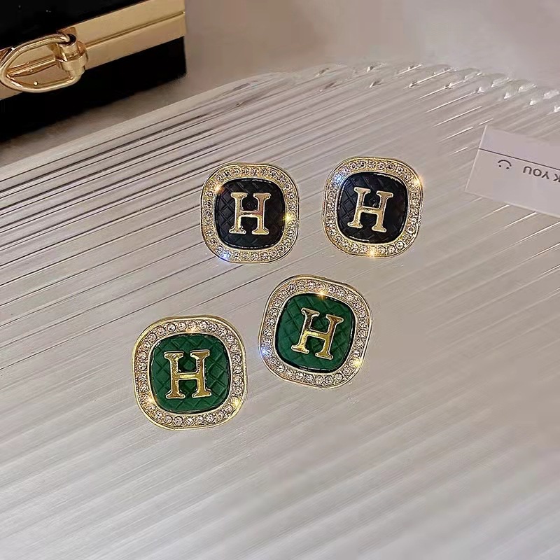 ต่างหู ทรงสี่เหลี่ยม พิมพ์ลายตัวอักษร H สไตล์เรโทร 2022