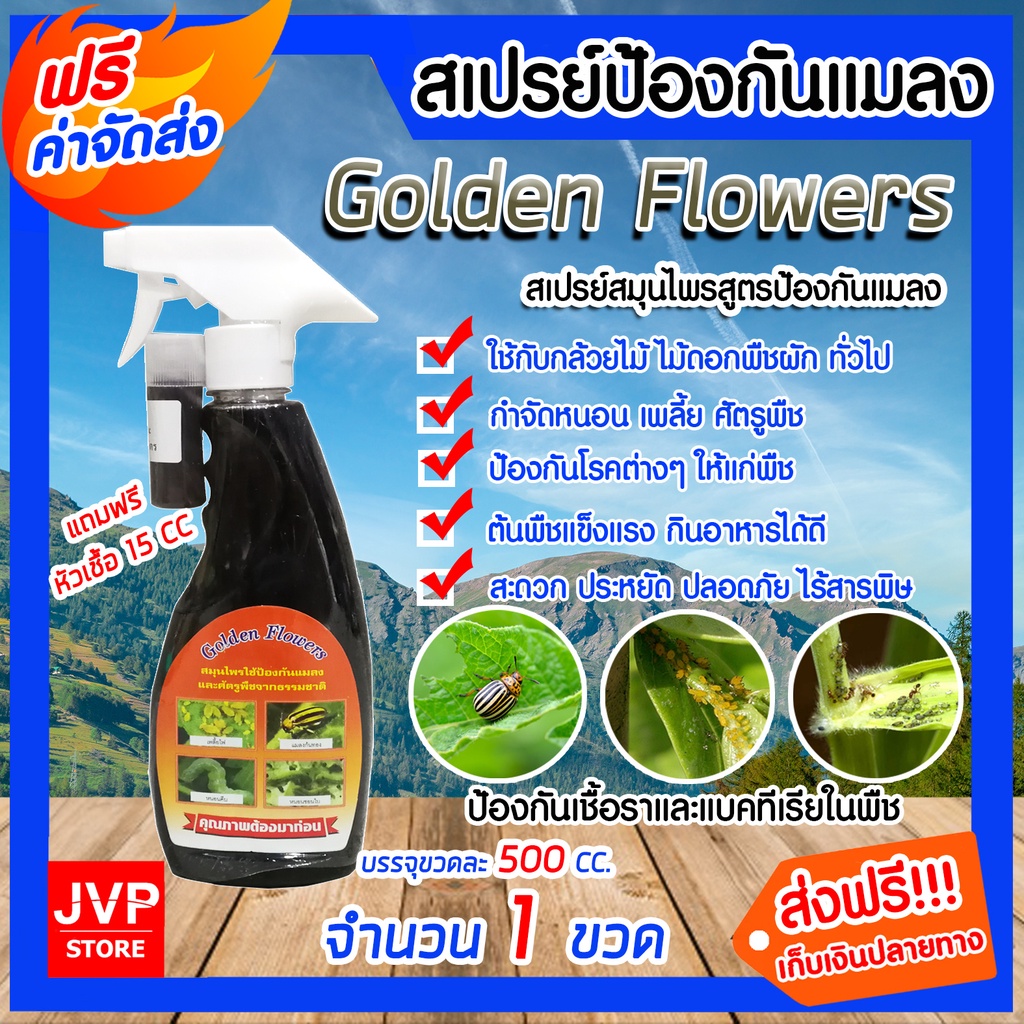 สเปรย์สมุนไพรป้องกันเพลี้ยและแมลง ขนาด 500 ซีซี จำนวน 1 ขวด Golden Flowers ป้องกันศัตรูพืช เพลี้ยไฟ เพลี้ยแป้ง