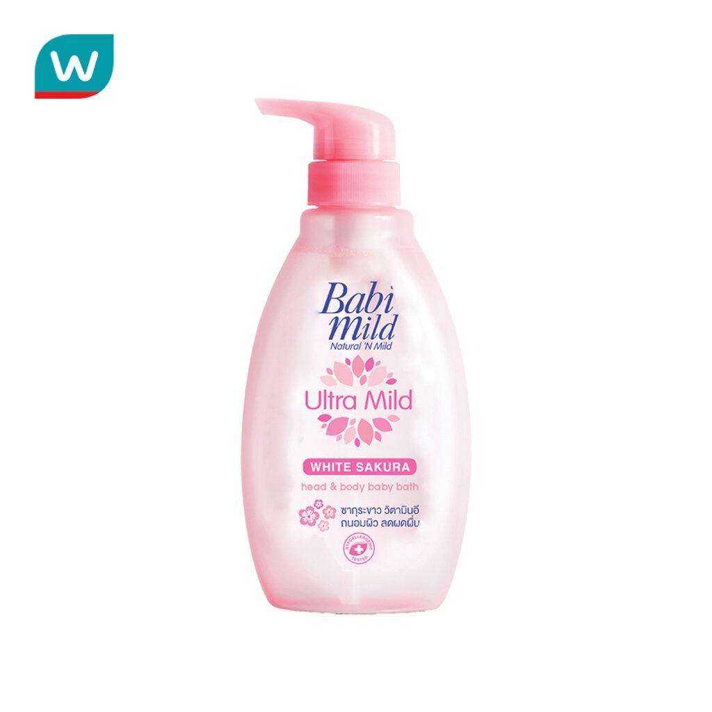 Babi Mild เบบี้มายด์ อัลตร้ามายด์ เฮด แอนด์ บอดี้ เบบี้ บาธ ไวท์ ซากุระ 380 มล. อาบน้ำ สระผม