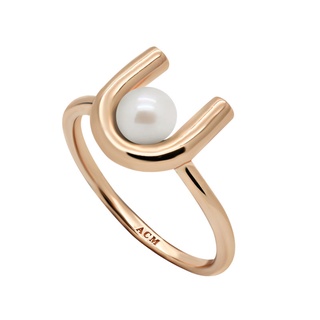 A.CEMI Horseshoe Pearl Ring มุกแท้ แหวนมุกแท้ แหวนเงินแท้ ชุบทอง 18K โรสโกลว์