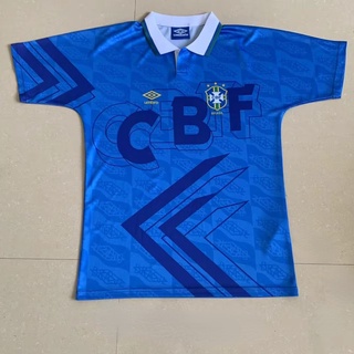 เสื้อกีฬาแขนสั้น ลายทีมชาติฟุตบอล Brazil away 1992 AAA ไซซ์ S-XXL