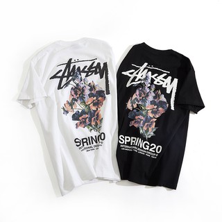 STUSSY STUSSY เสื้อยืดลําลองสําหรับผู้ชายผู้หญิงแขนสั้นพิมพ์ลาย American Tide ใหม่