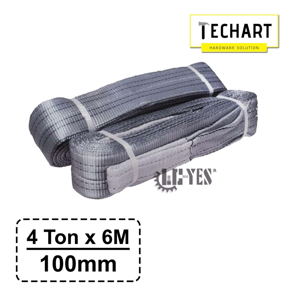 GREY Flat Webbing Sling Lifting Sling Strap 100 mm (Safety Factor 6:1) Max. 4 ตัน x 6 เมตร [สลิงตาแล