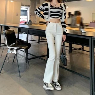Cicishop(0959)New Jeans💥 กางเกงยีนส์ทรงกระบอกปลายขาบาน ยืดได้ ทรงเก๋แมตช์ง่ายไม่เอ้าท์