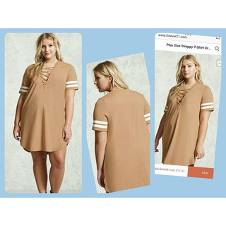 เดรสสาวอวบ คอวีลึก สายไขว้ (F21-006) F21 Plus Size Strappy T-Shirt Dress