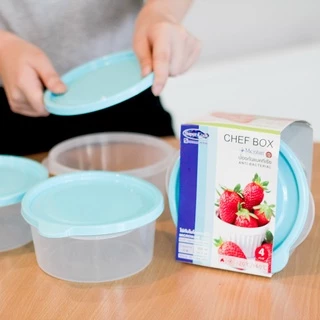 Super Lock รุ่น 6062 กล่องใส่อาหาร Chef Box ทรงกลม 600 มล. แพ็ก 4 กล่อง ปราศจากสารก่อมะเร็ง สีฟ้า , ชมพู , เขียว