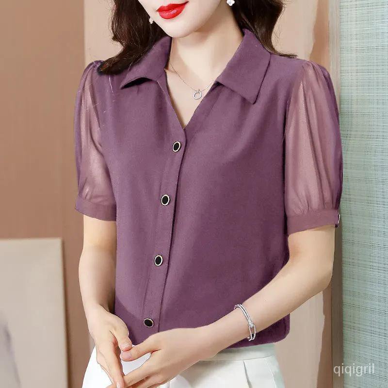 เสื้อชีฟองแขนสั้นผู้หญิง ฤดูร้อนใหม่ สไตล์ตะวันตก แฟชั่น