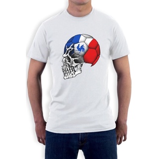 เสื้อยืดแขนสั้น พิมพ์ลายธงชาติฟุตบอล France Flag Skull แฟชั่นฤดูร้อนสามารถปรับแต่งได้