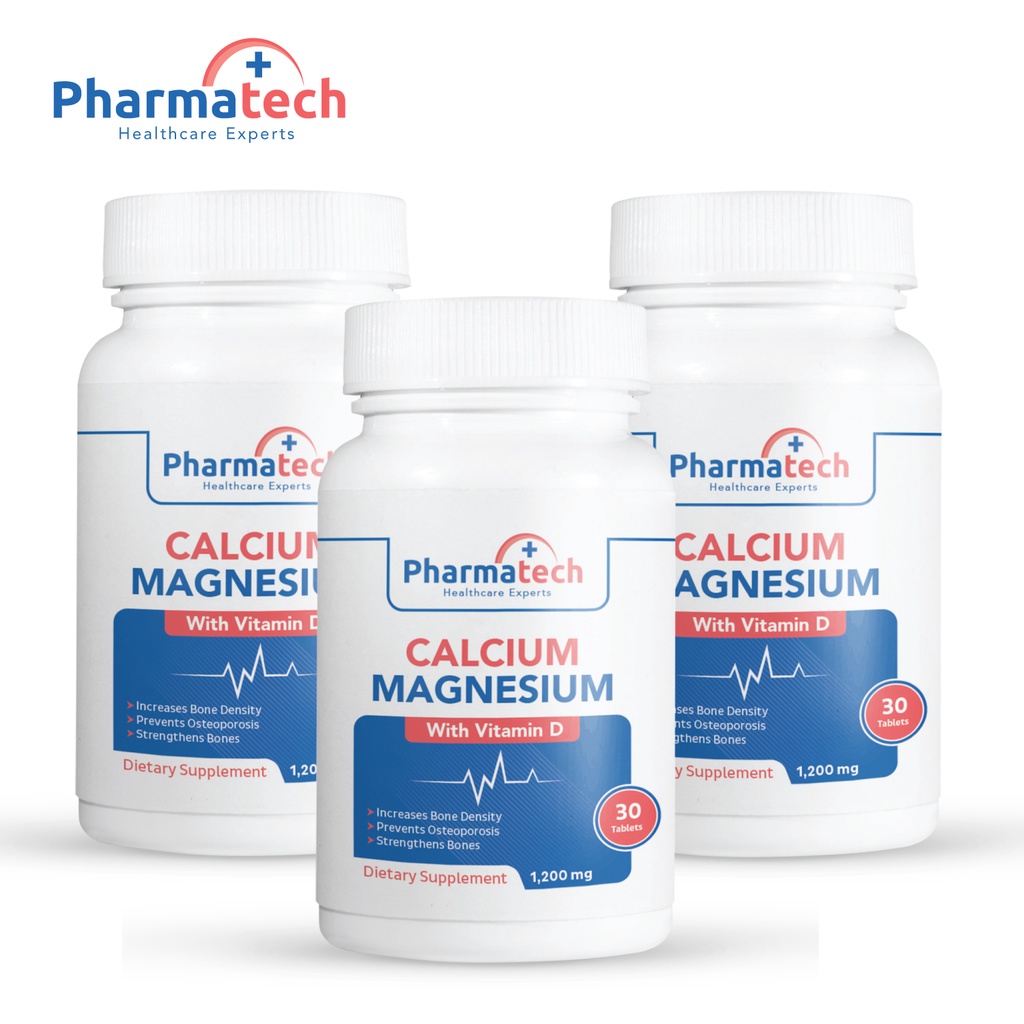 Calcium Magnesium Vitamin D แคลเซียม ผสม แมกนีเซียม และ วิตามินดี x 3 ขวด Pharmatech ฟาร์มาเทค