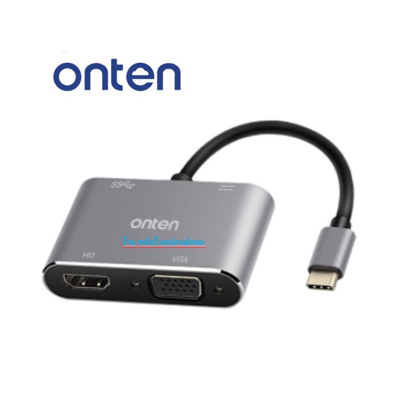 ONTEN Type-C TO HDMI+VGA+USB3.0 HUB adapter with PD charger OTN-95112