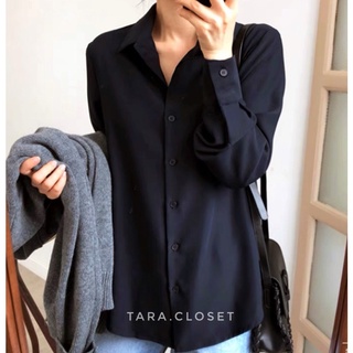 IT022 TARA Shirt Black เสื้อเชิ้ตคอปก แขนยาว สีดำ สีคลาสสิค ใส่ได้ตลอด ผ้าไหมอิตาลี ผ้าใส่สบาย ไม่ร้อน ใส่ได้ทุกโอกาส