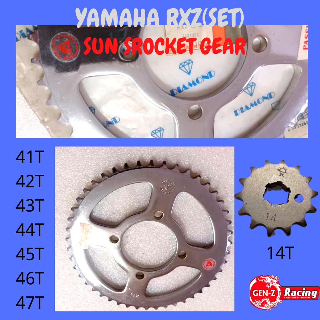 Hot item Yamaha RXZ Sun Spocket Gear [41T/42T/43T/44T/45T/46T/47T](Big Spocket Gear) (เหล็ก 100%)